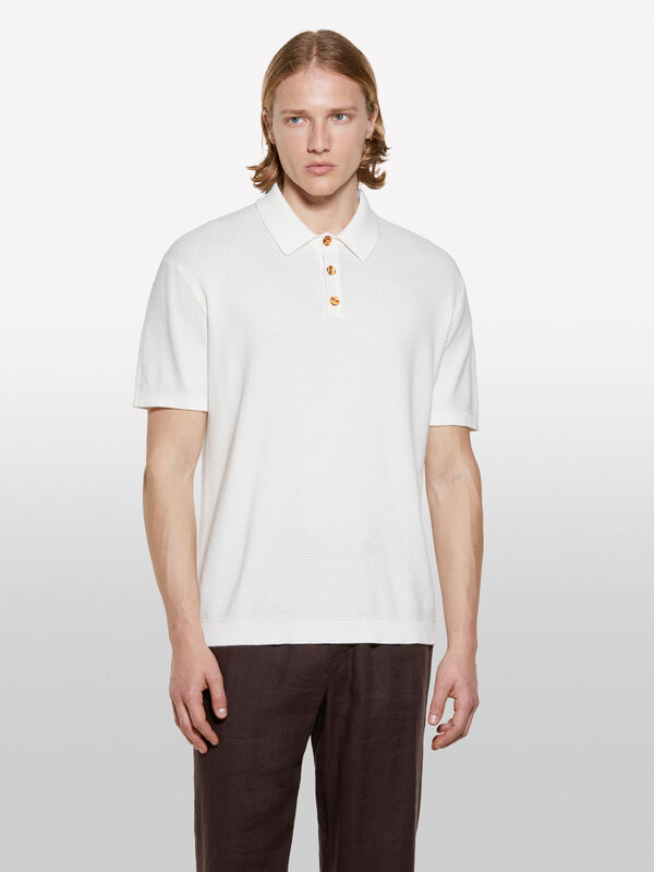 Cremeweißes gestricktes Poloshirt - polo für herren | Sisley