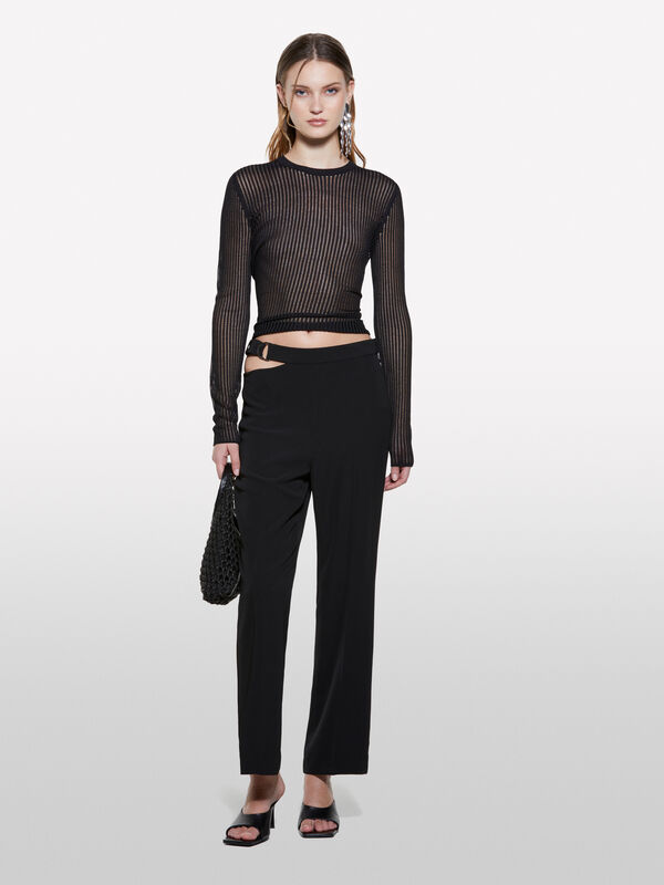 Schwarze Hose mit Kette - slim fit hosen für damen | Sisley