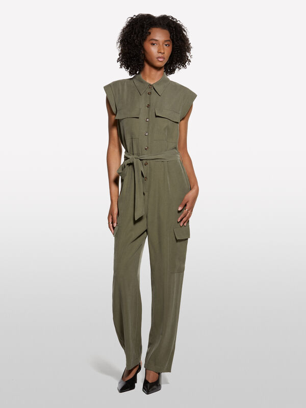 Armeegrüner Cargoanzug - overalls jumpsuits für damen | Sisley