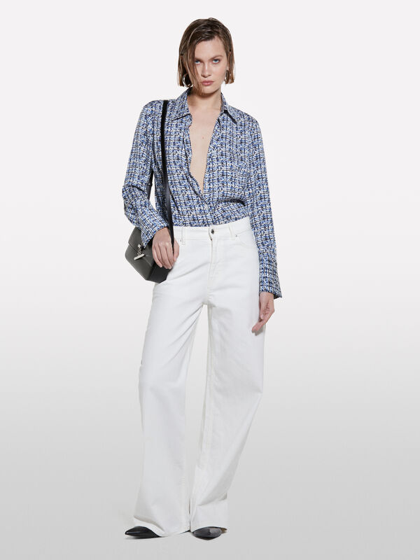 Blaues Hemd aus bedrucktem Satin - hemden für damen | Sisley