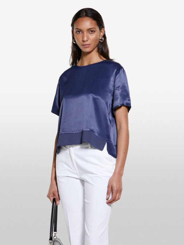 Bluse in dunkelblauem Satin - blusen für damen | Sisley