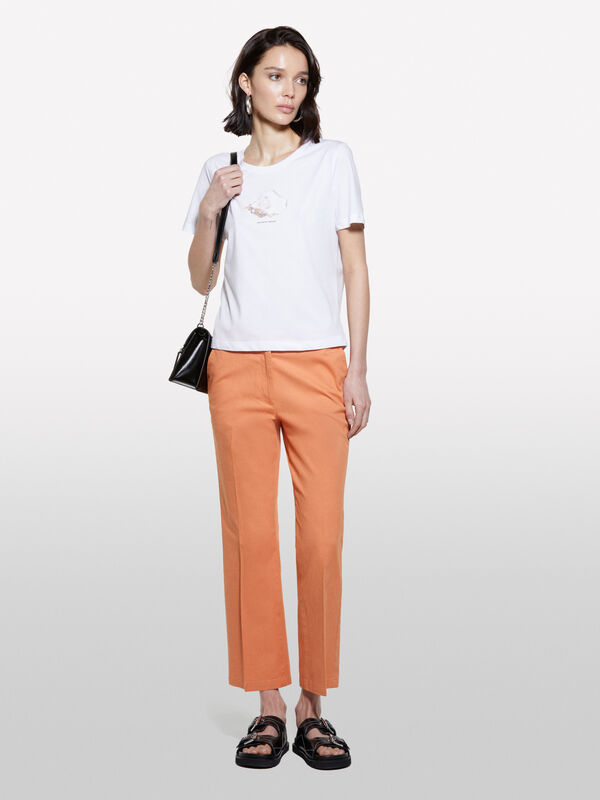 Wei&szlig;es T-Shirt mit Muschelaufdruck - kurz&auml;rmeliges t-shirt f&uuml;r damen | Sisley