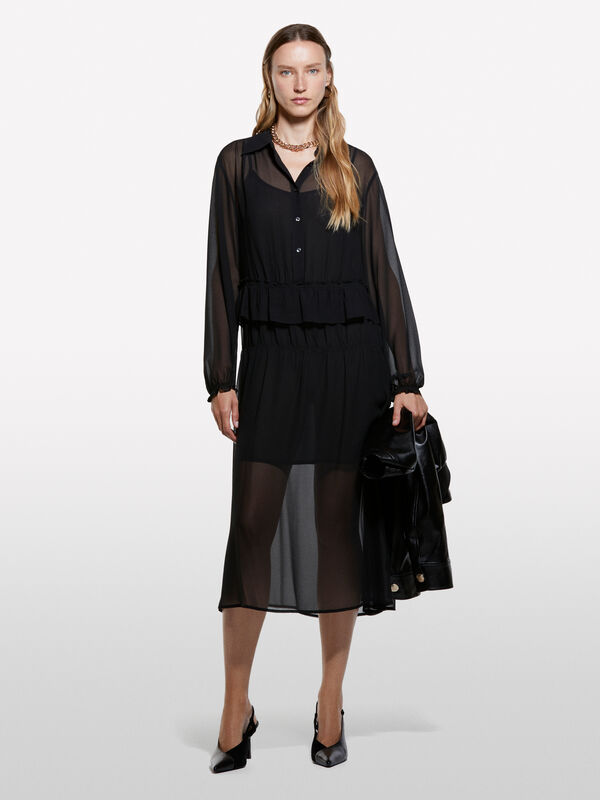 Langes Kleid mit Rüschen - lange kleider für damen | Sisley