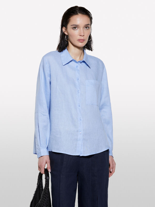 Hellblaues Hemd aus 100% Leinen - hemden für damen | Sisley