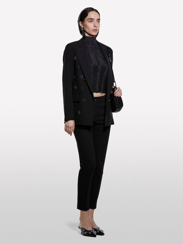 Schwarzer Pullover mit Lurex-Einsätzen - pullover hoher kragen für damen | Sisley