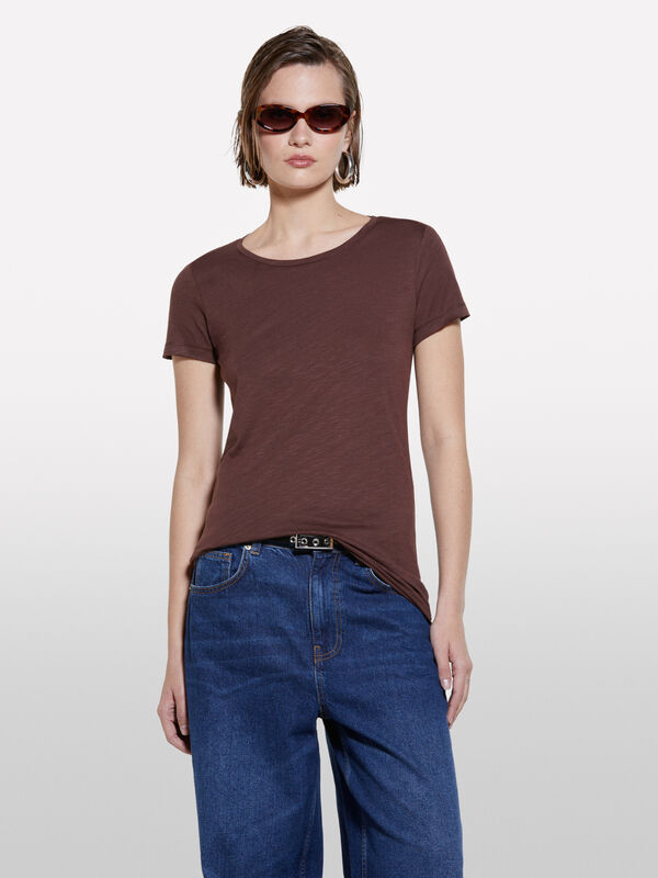 Rundhals-T-Shirt in Braun - kurzärmeliges t-shirt für damen | Sisley