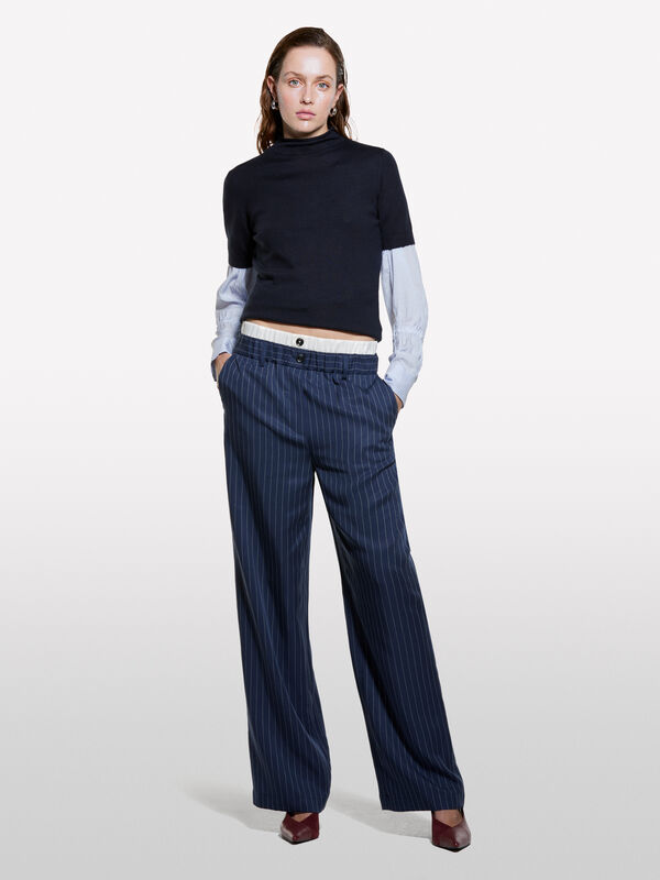 Dunkelblaues Kurzarmhemd - pullover hoher kragen für damen | Sisley
