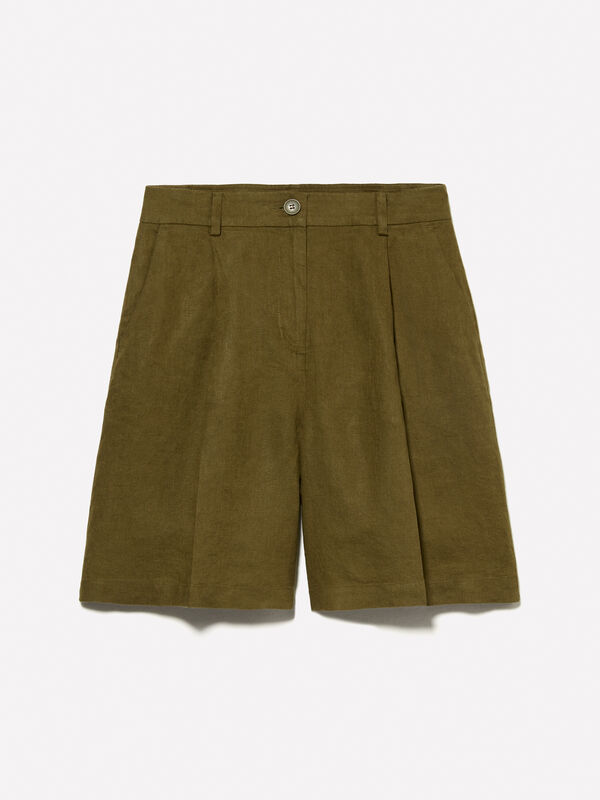 Militärgrüne Bermudashorts aus 100% Leinen Militärgrüne Bermudashorts aus 100% Leinen - shorts und kurze hosen für damen | Sisley