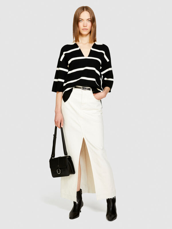 Gestreiftes Maxi-Poloshirt - pullover v-ausschnitt für damen | Sisley