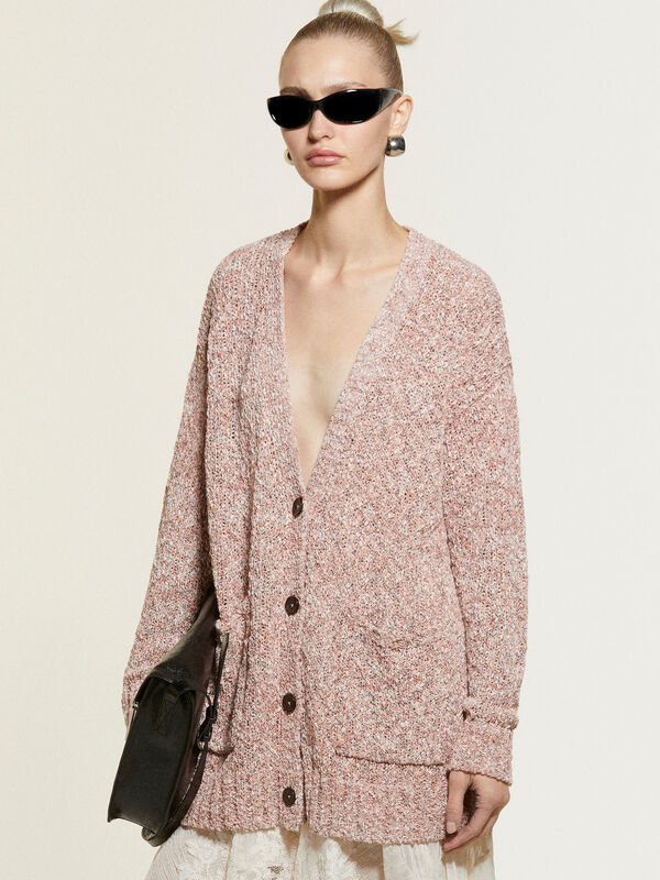 Maxi-Strickjacke in Rosa - cardigans für damen | Sisley