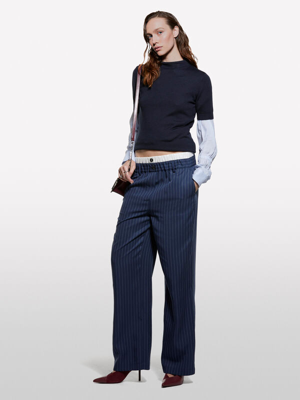 Dunkelblau gestreifte Hose mit Boxershorts Dunkelblau gestreifte Hose mit Boxershorts - palazzo hosen für damen | Sisley