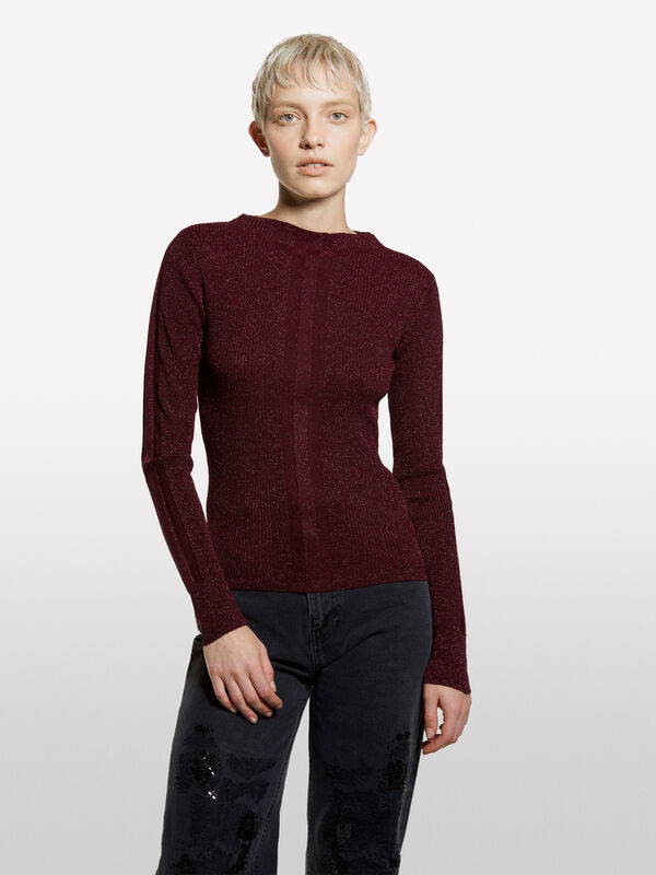 Burgunderfarbener Pullover mit Lurex - rundhalspullover für damen | Sisley