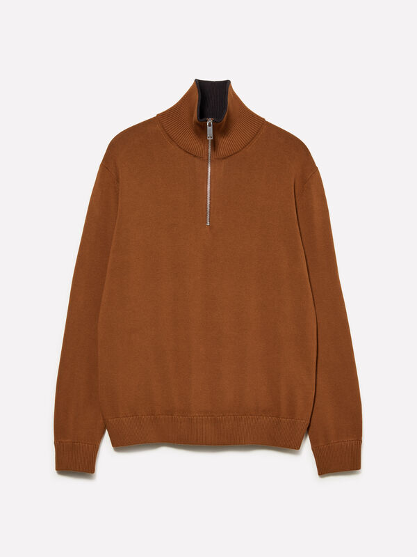 Camelfarbener Pullover mit Reißverschluss - pullover hoher kragen für herren | Sisley