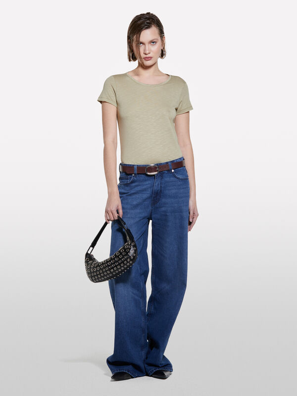 Rundhals-T-Shirt in Militärgrün - kurzärmeliges t-shirt für damen | Sisley