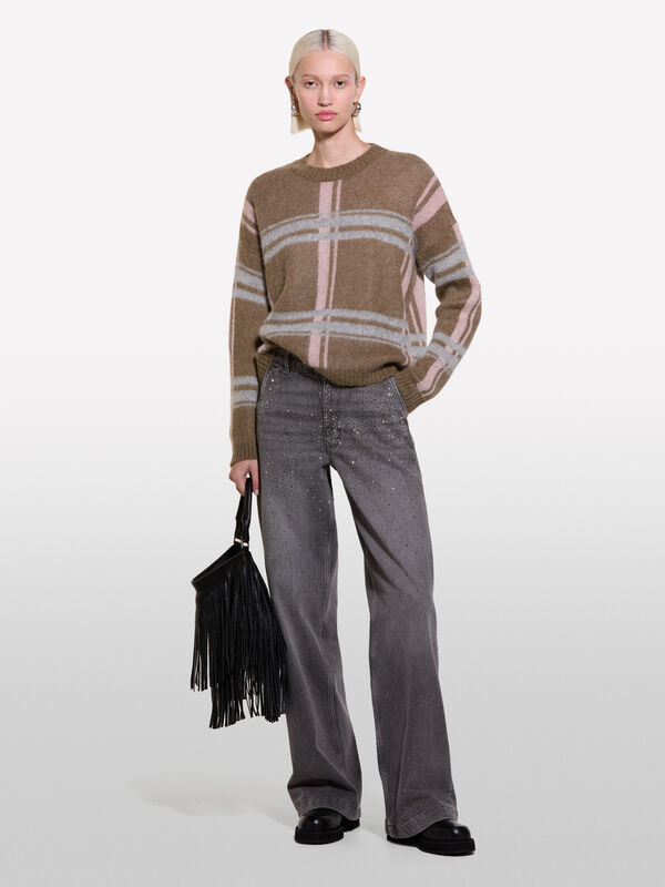 Kamelbrauner Pulli mit Streifenmotiv. - rundhalspullover für damen | Sisley