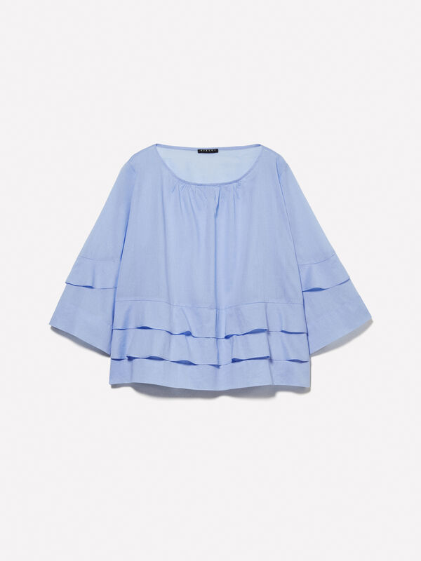 Hellblaue Bluse mit Volants - blusen f&uuml;r damen | Sisley