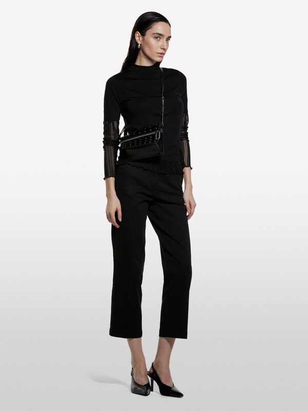 Schwarzes Kurzarmhemd - pullover hoher kragen für damen | Sisley