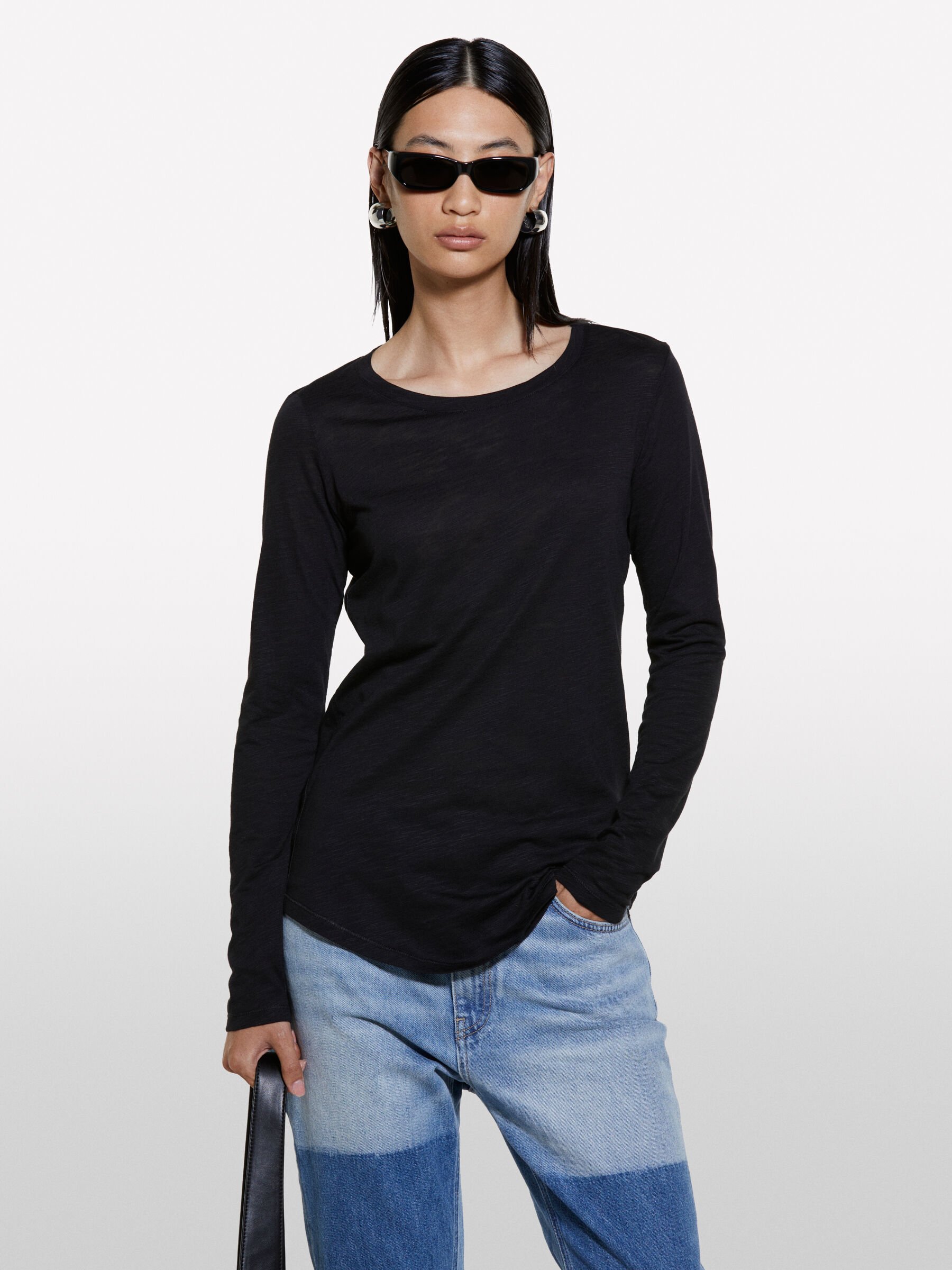 Langarmeliges schwarzes T Shirt Schwarz Sisley