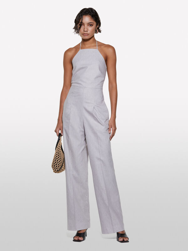 Hellgrauer Overall mit Neckholder-Ausschnitt - overalls jumpsuits für damen | Sisley