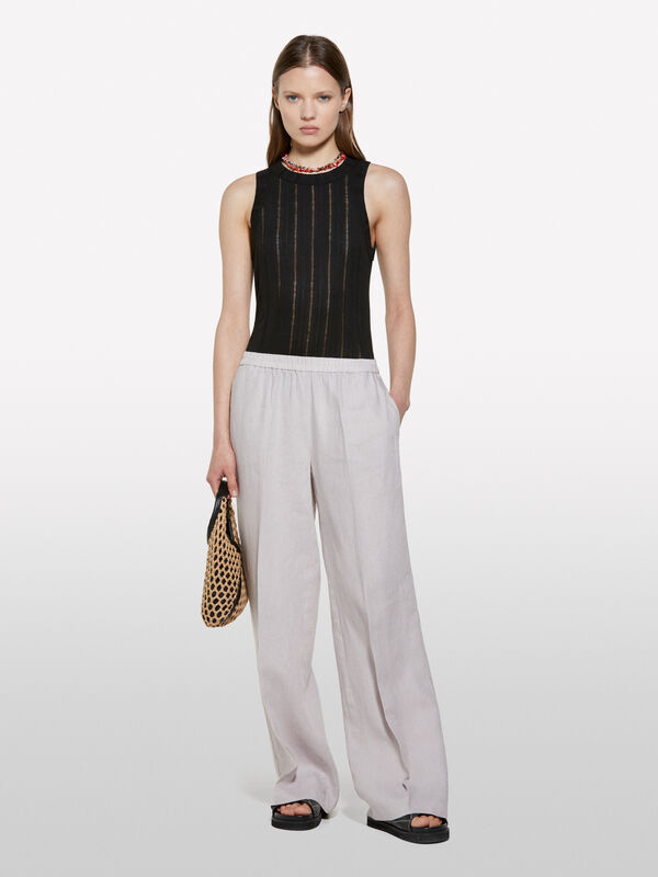 Graue Flare-Fit-Hose aus 100% Leinen - palazzo hosen für damen | Sisley