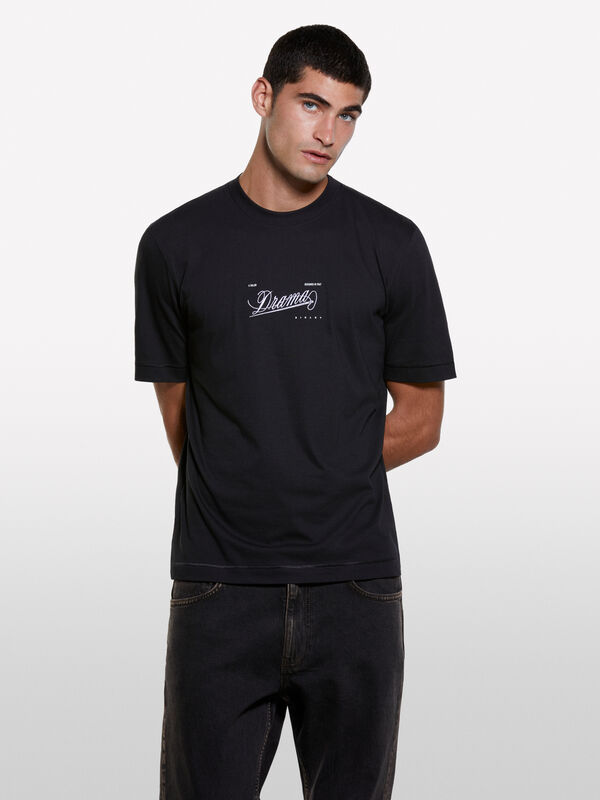 Schwarzes T-Shirt mit Aufdruck - kurzärmeliges t-shirt für herren | Sisley