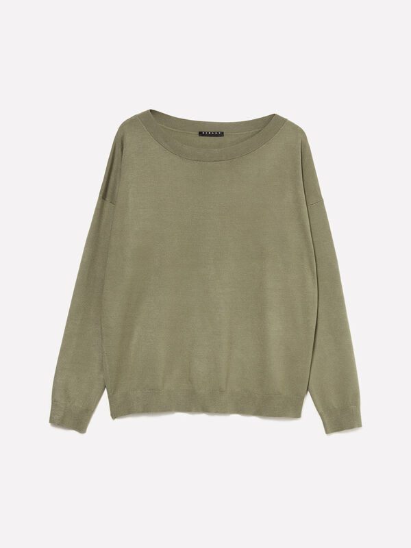 Militärgrüner Pullover mit U-Boot-Ausschnitt - pullover u-bootausschnitt für damen | Sisley