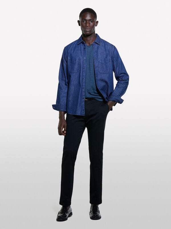 Garngefärbtes T-Shirt in Dunkelblau - kurzärmeliges t-shirt für herren | Sisley