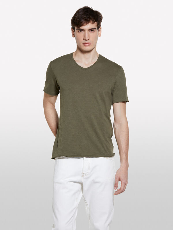 Militärgrünes Slim-Fit-T-Shirt - kurzärmeliges t-shirt für herren | Sisley