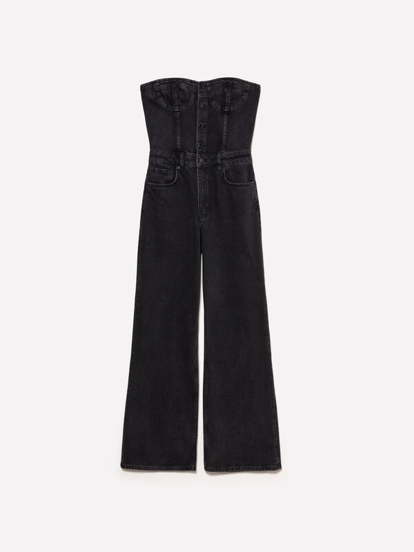 Schwarzes Bustier-Jumpsuit in Jeans - overalls jumpsuits f&uuml;r damen | Sisley