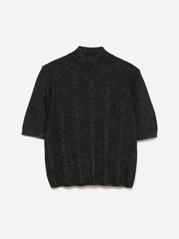 Schwarzer Pullover mit Lurex-Einsätzen - pullover hoher kragen für damen | Sisley
