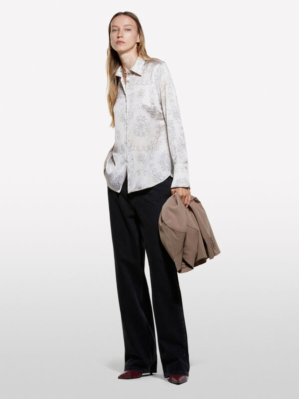 Beige bedrucktes Satinhemd - hemden für damen | Sisley