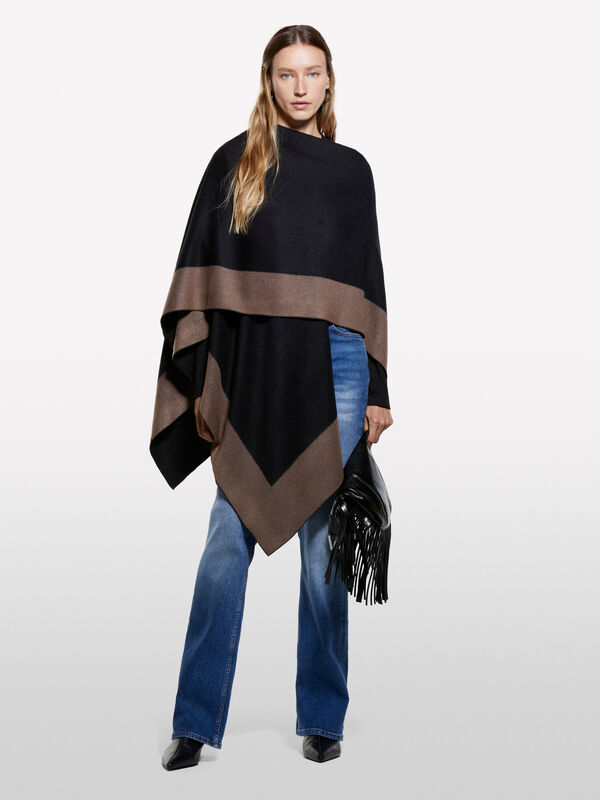 Schwarze Kapuze mit Kontrast - capes, ponchos, umhänge für damen | Sisley