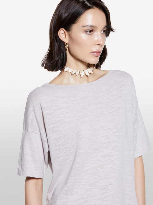 Graues Over-Fit-Strick-T-Shirt - kurzärmeliges t-shirt für damen | Sisley