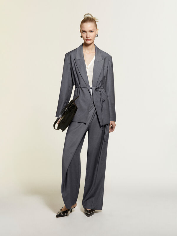 Grauer Blazer mit Gürtel - blazer für damen | Sisley