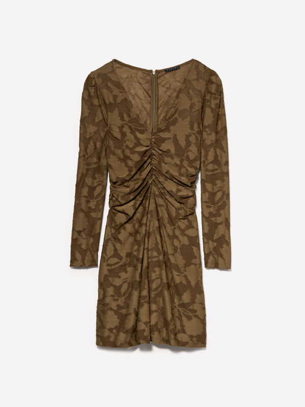 Kurzes braunes Kleid mit Raffung  - kurze kleider f&uuml;r damen | Sisley