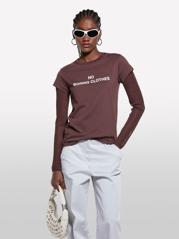 Braunes T-Shirt mit Druck - kurzärmeliges t-shirt für damen | Sisley