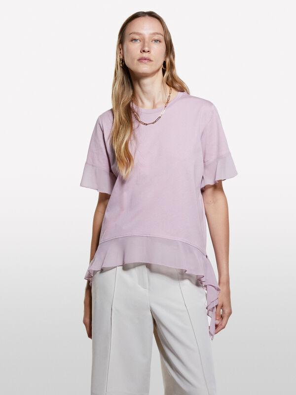 Rosa T-Shirt mit Rüschen Rosa T-Shirt mit Rüschen - kurzärmeliges t-shirt für damen | Sisley