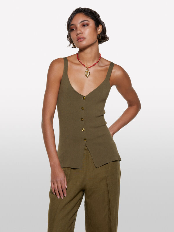 Militärgrünes Oberteil mit Knöpfen - top für damen | Sisley