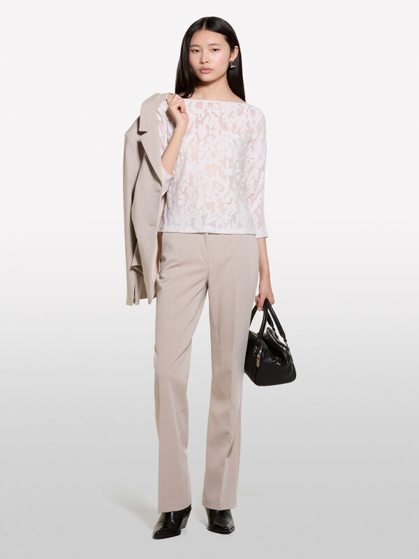 Creme-weißes T-Shirt in Fil coupé - top für damen | Sisley