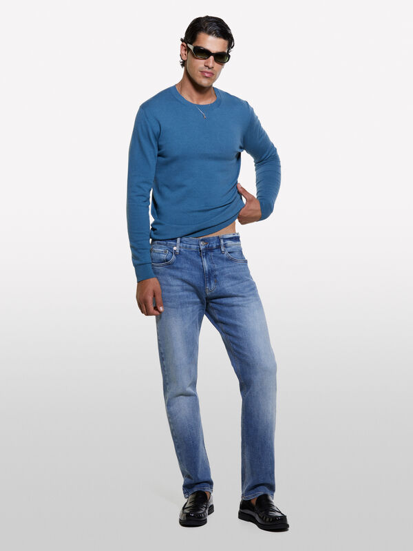 Einfarbig blauer Pullover - rundhalspullover f&uuml;r herren | Sisley