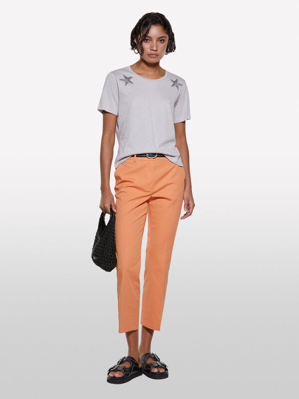 Graues T-Shirt mit Sternenaufdruck - kurz&auml;rmeliges t-shirt f&uuml;r damen | Sisley