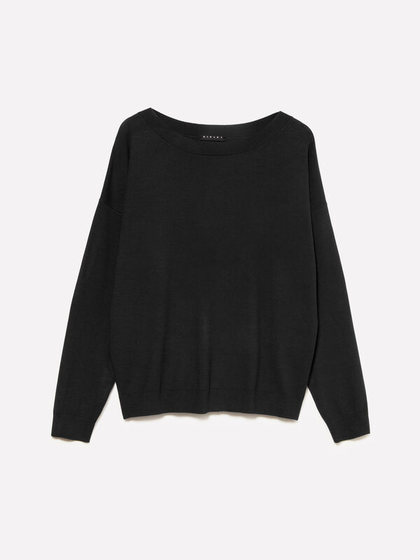 Schwarzer Pullover mit U-Boot-Ausschnitt - pullover u-bootausschnitt für damen | Sisley