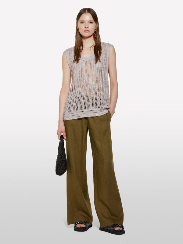 Militärgrüne Flare-Fit-Hose aus 100% Leinen - palazzo hosen für damen | Sisley