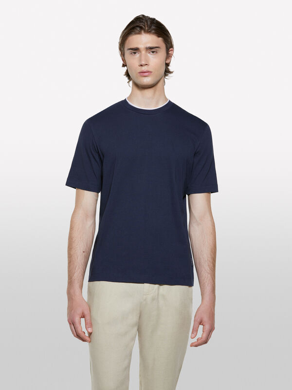 Dunkelblaues T-Shirt mit Kontrast - kurzärmeliges t-shirt für herren | Sisley