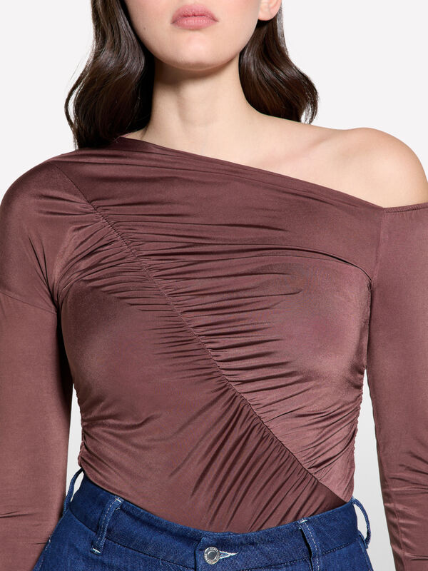 Dunkelbraunes T-Shirt mit Krausung - top für damen | Sisley