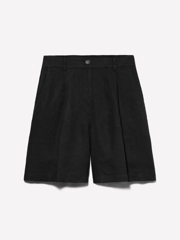 Schwarze Bermudashorts aus 100% Leinen Schwarze Bermudashorts aus 100% Leinen - shorts und kurze hosen für damen | Sisley
