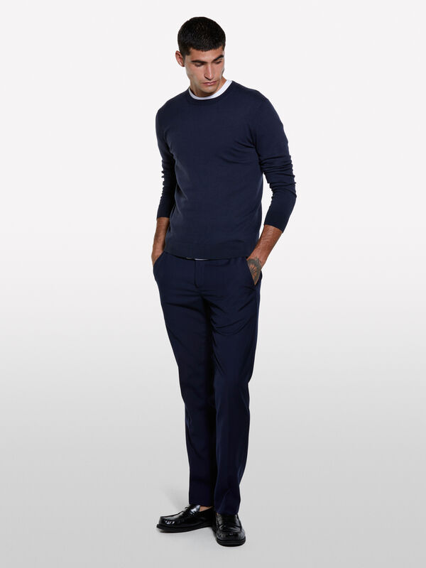 Dunkelblauer Pullover mit Rundhalsausschnitt Dunkelblauer Pullover mit Rundhalsausschnitt - rundhalspullover für herren | Sisley