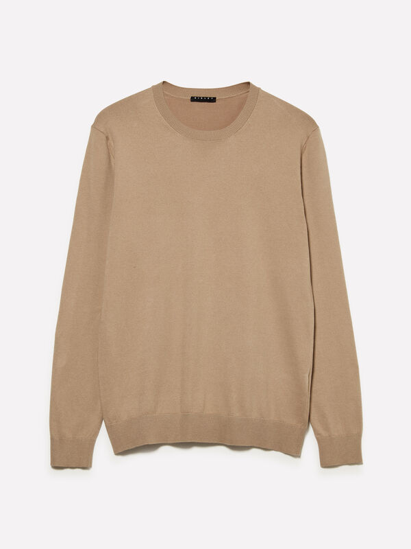 Kamelfarbener Pullover mit Rundhalsausschnitt - rundhalspullover für herren | Sisley
