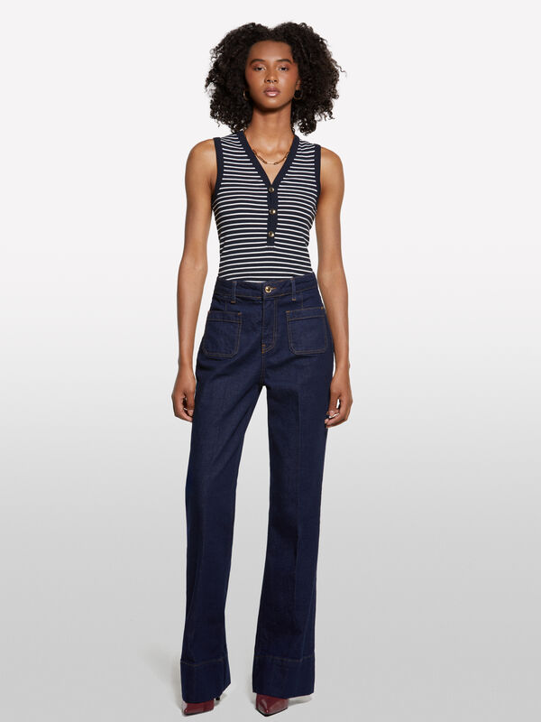 Dunkelblaue, maßgeschneiderte Jeans - palazzo jeans für damen | Sisley