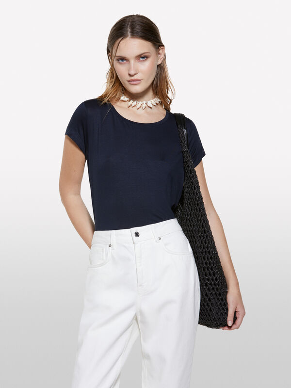 Dunkelblaues Kurzarm-T-Shirt - kurzärmeliges t-shirt für damen | Sisley